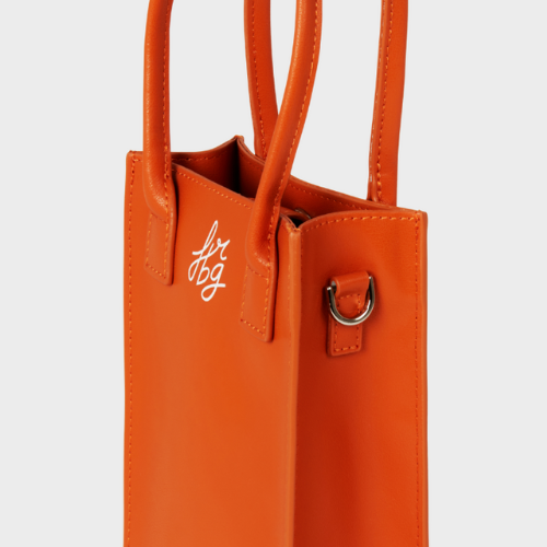 Petit sac orange avec poignées doubles et logo blanc "fbg"